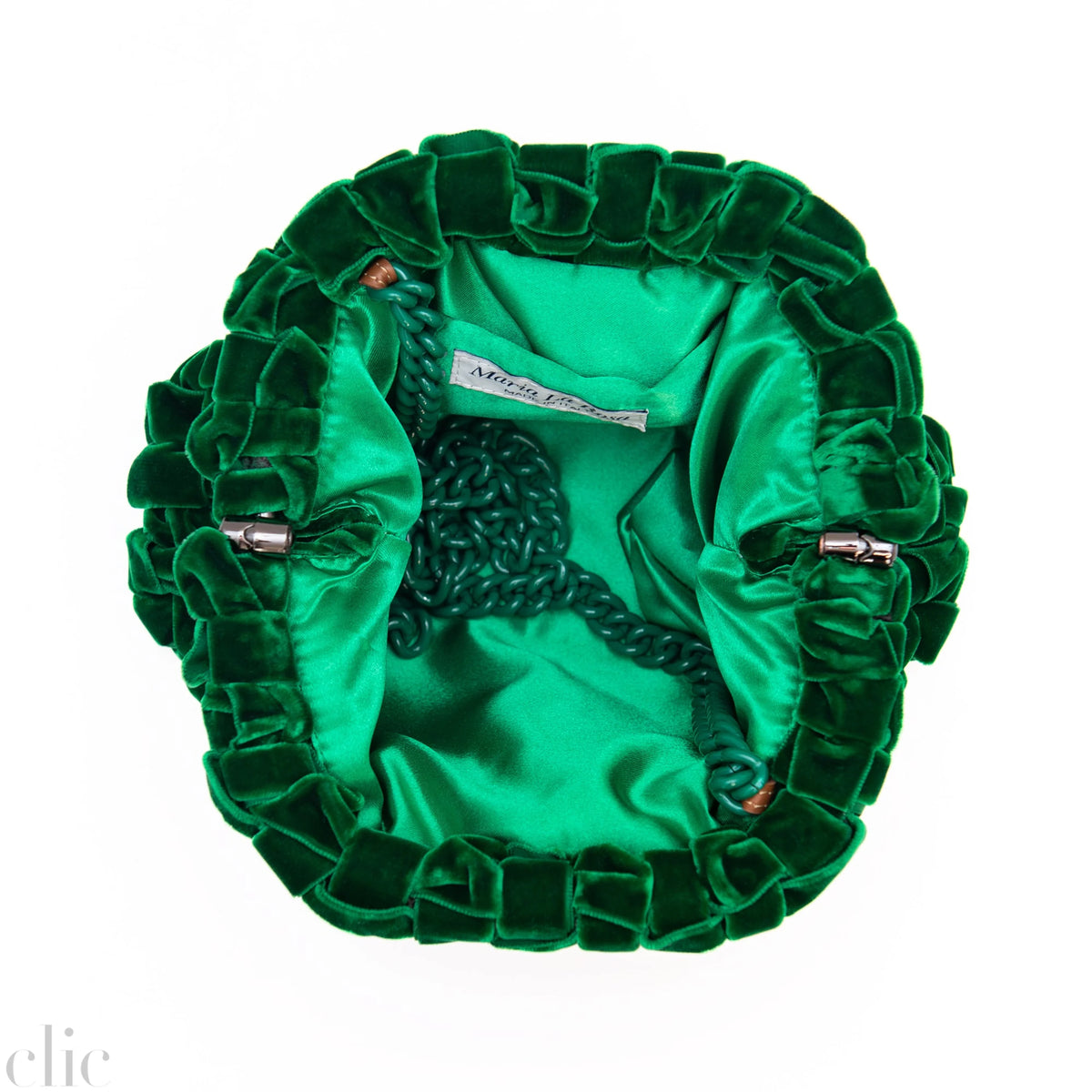 Velvet Mini Game Bag in Emerald, from Maria La Rosa
