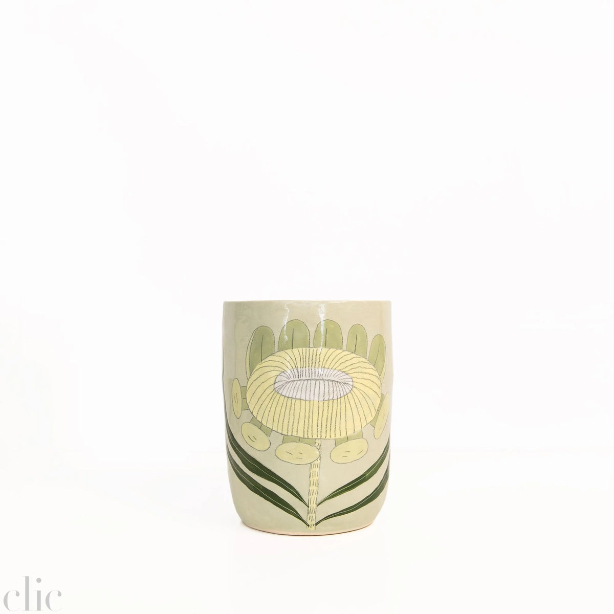 Small Yellow Flower Vase 11 in Green, from Gemma Orkin Ceramics