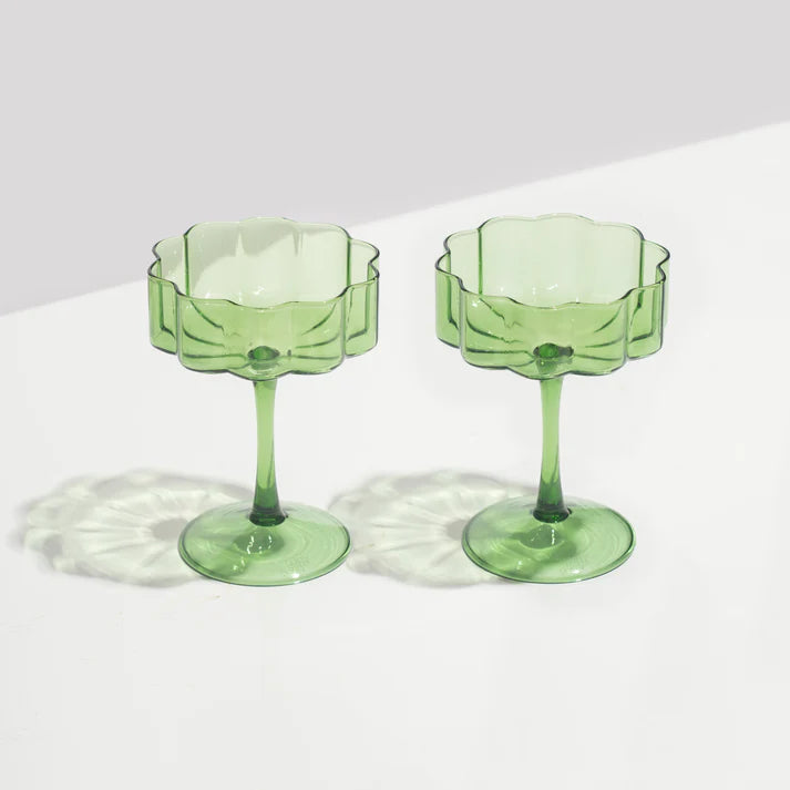 Two x Wave Coupe Glasses Green, from Fazeek