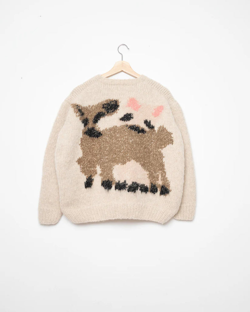 Pug and Goat Crewneck Sweater in Beige, from Wild Animals