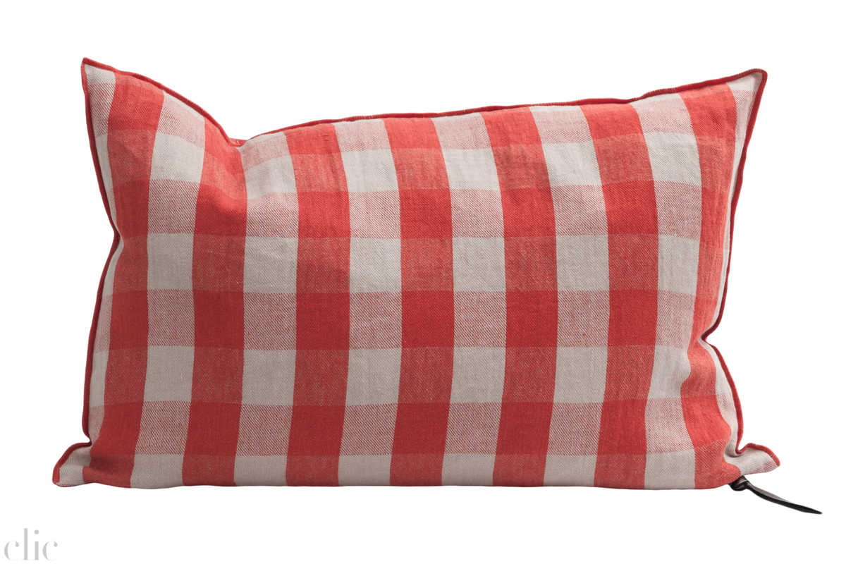 Washed Linen Vichy Cottage 16x24 Pillow in Capucine, from Maison de Vacances