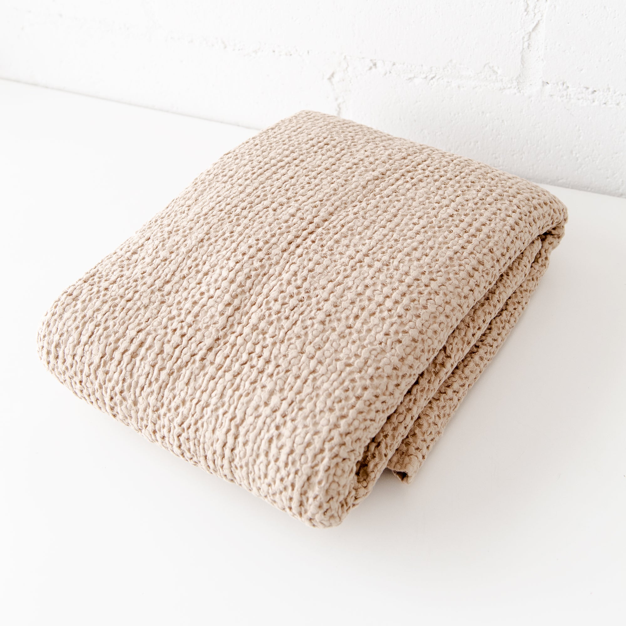 Linen Waffle Blanket in Beige, from Magic Linen