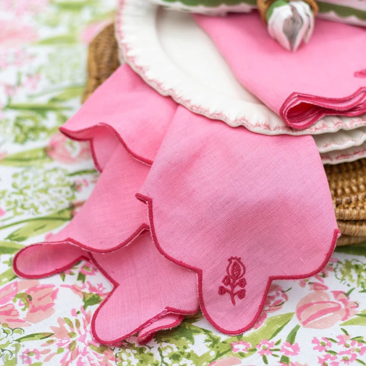 Scalloped Buti Napkins in Wild Rose, from Pomegranate