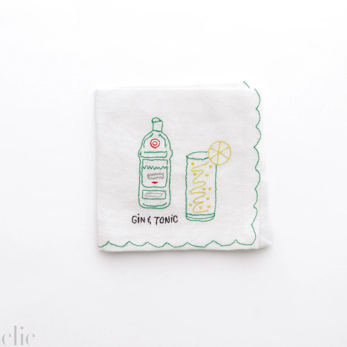 Set of 6 Mixed Drink Embroidered Linen Cocktail Napkins
