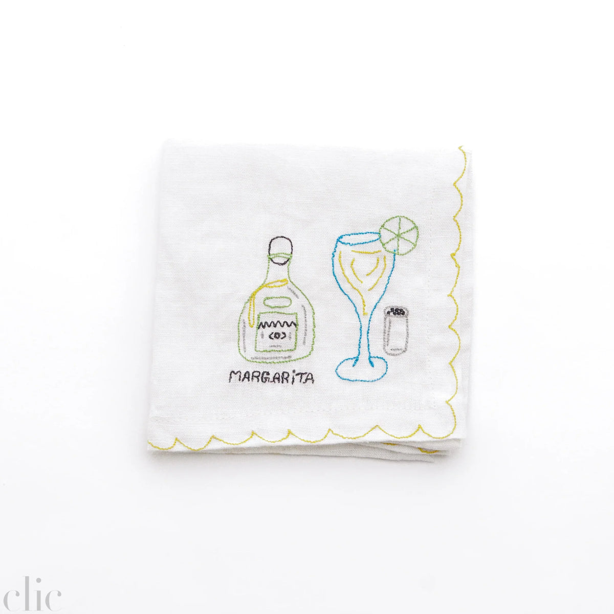 Set of 6 Mixed Drink Embroidered Linen Cocktail Napkins