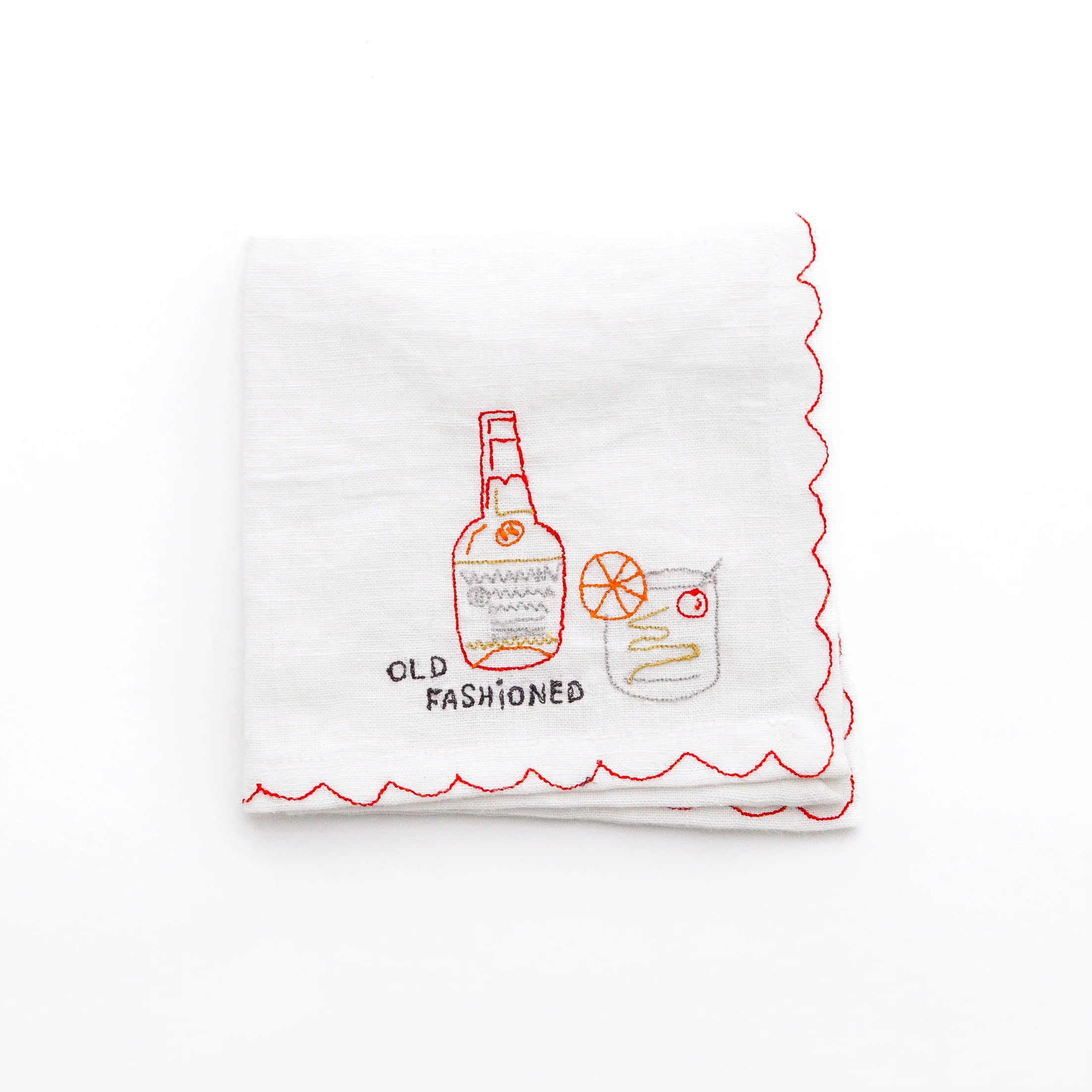 Set of 6 Mixed Drink Embroidered Linen Cocktail Napkins, from Pomegranate