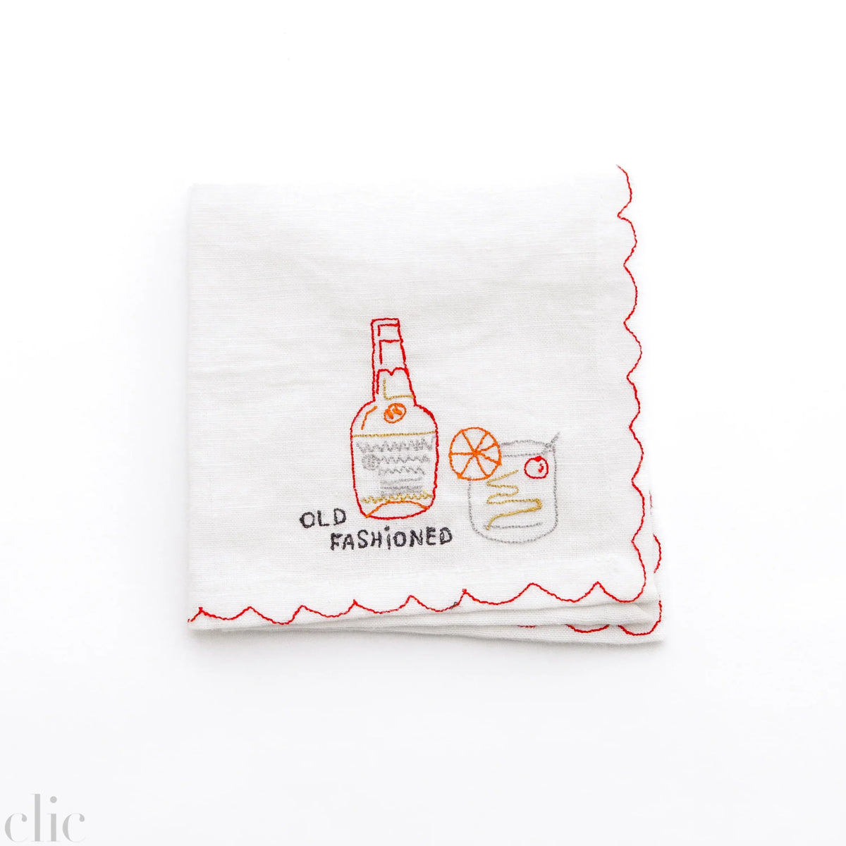 Set of 6 Mixed Drink Embroidered Linen Cocktail Napkins