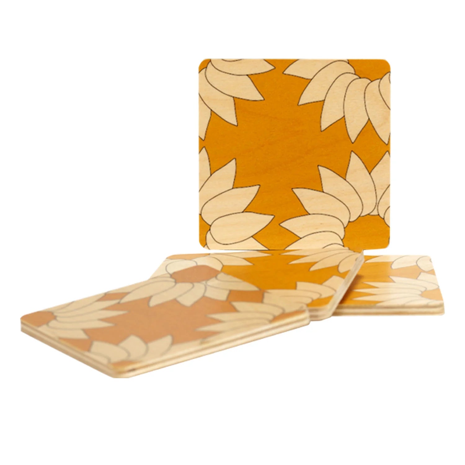 Set of 4 Daisy Coaster in Yellow, from Wolfum