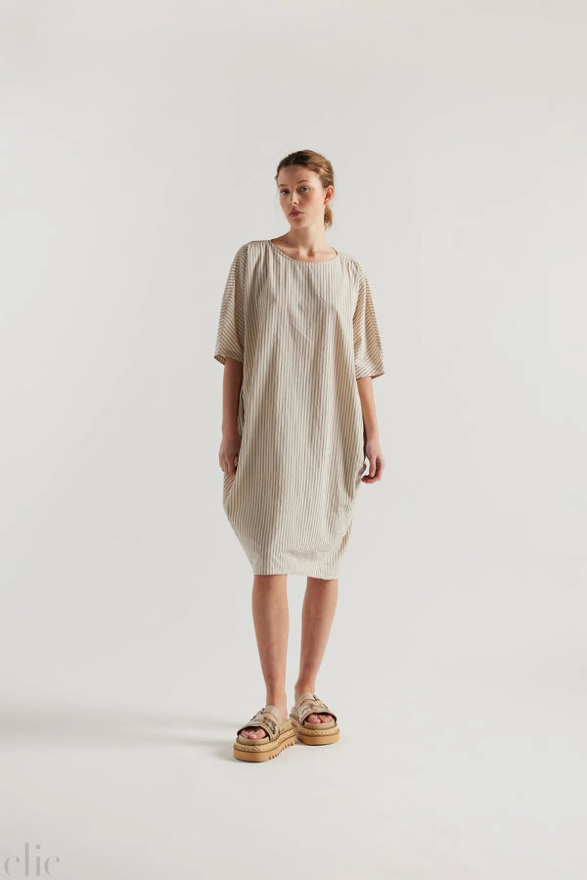 Yielding Dress in Ecru Pin Stripe, from Kloke