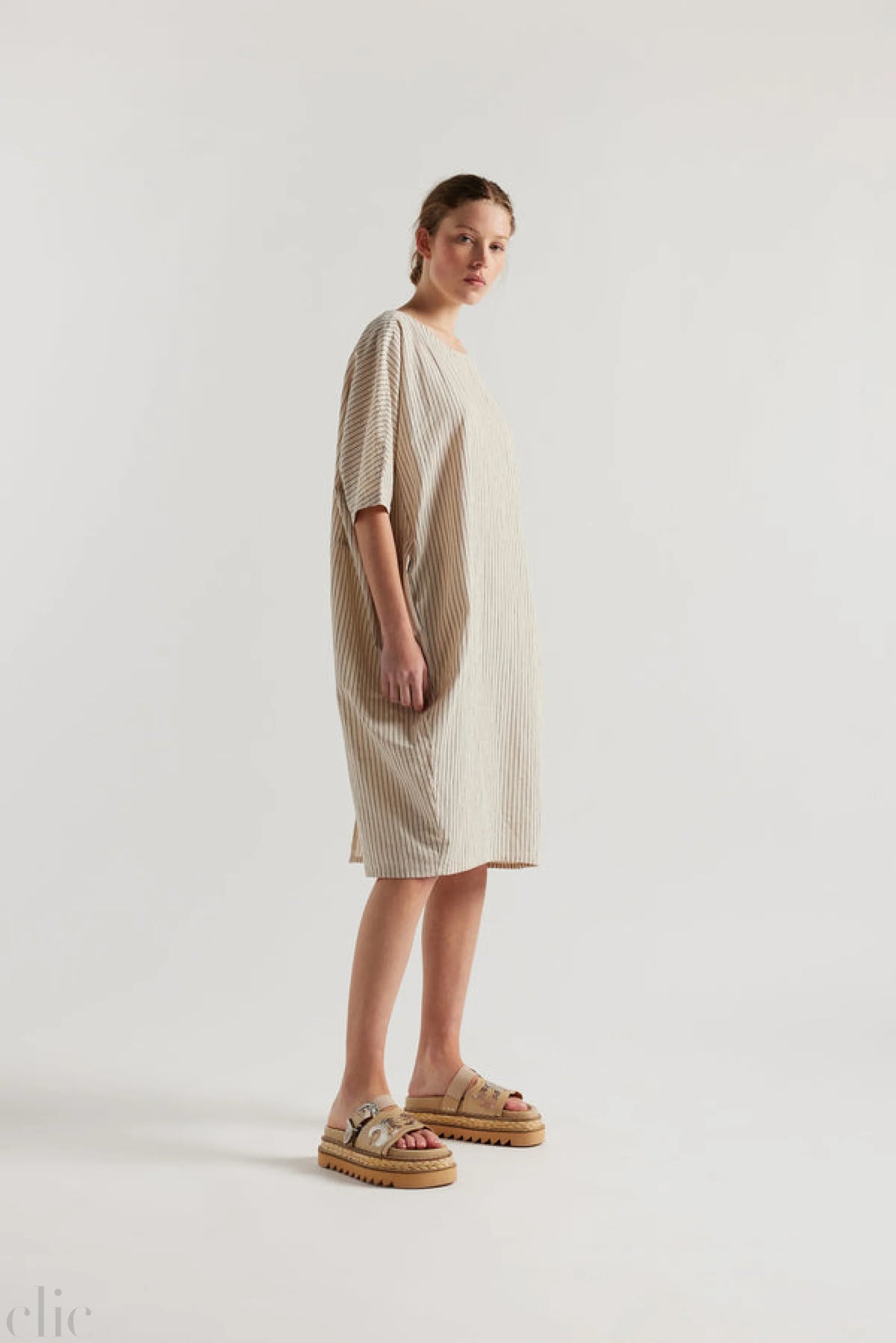 Yielding Dress in Ecru Pin Stripe, from Kloke