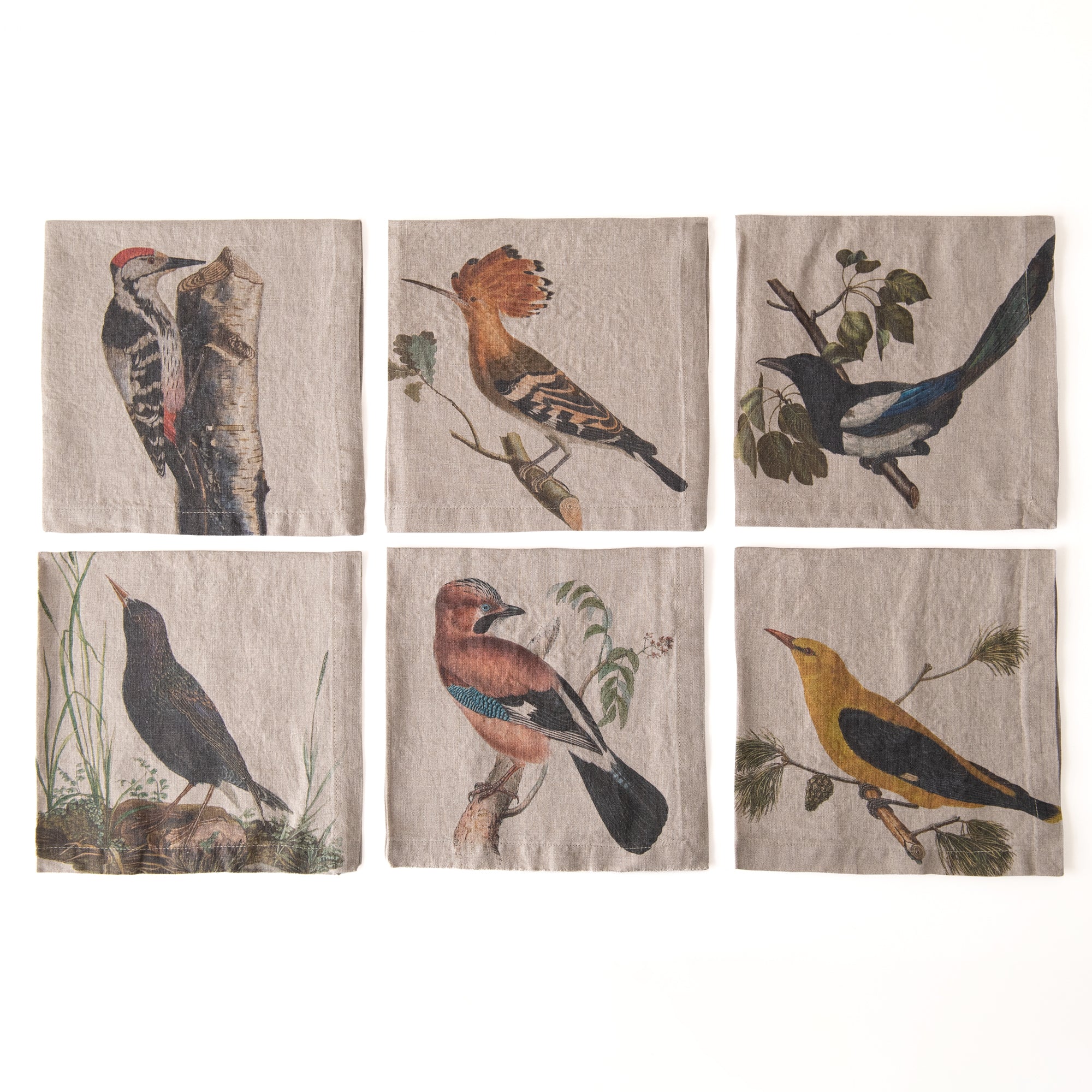 Woodland Birds Linen Napkins (set of 6), from Linoroom
