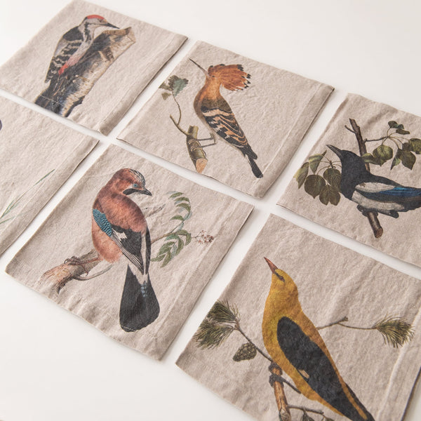 Woodland Birds Linen Napkins (set of 6), from Linoroom