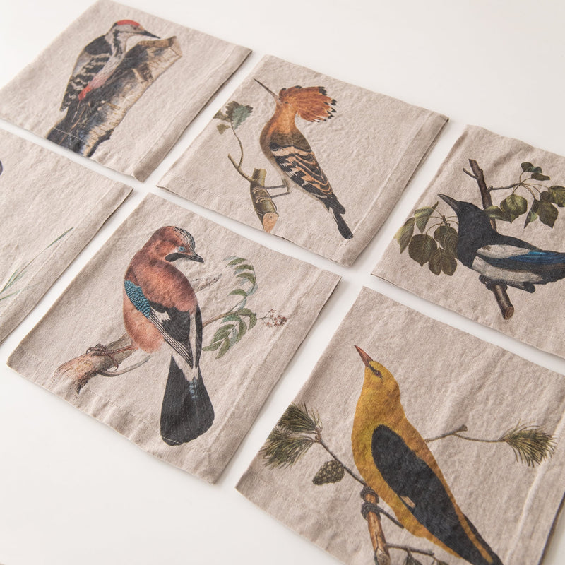 Woodland Birds Linen Napkins (set of 6), from Linoroom