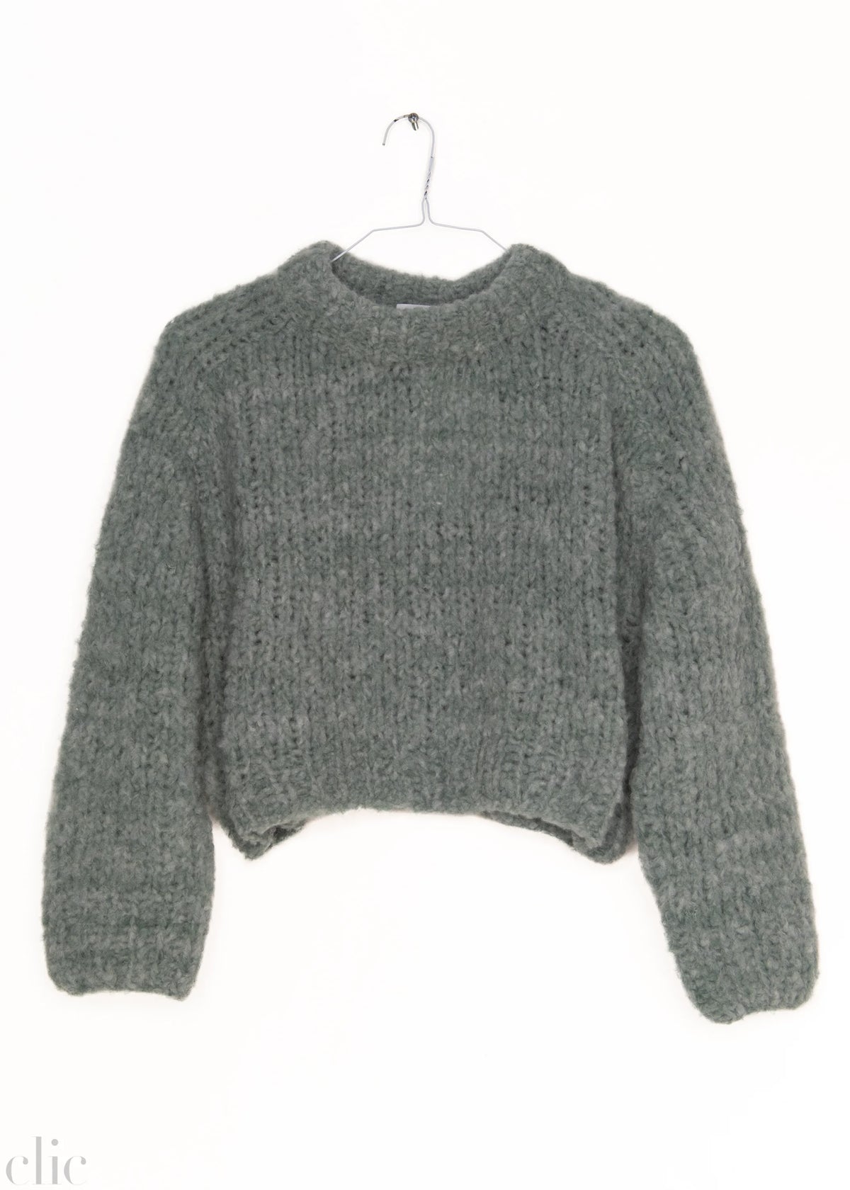 Wool Alpaca Mix Cropped Pullover in Eucalyptus, from Maiami