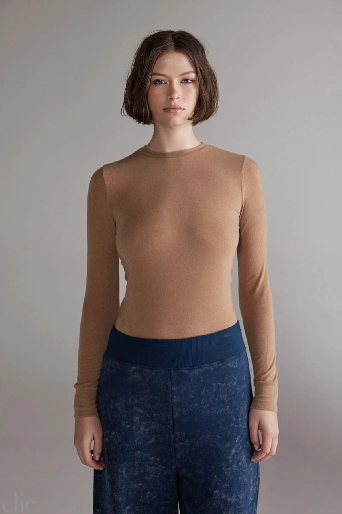 Wool Blend Knit Top in Wood, from Amente