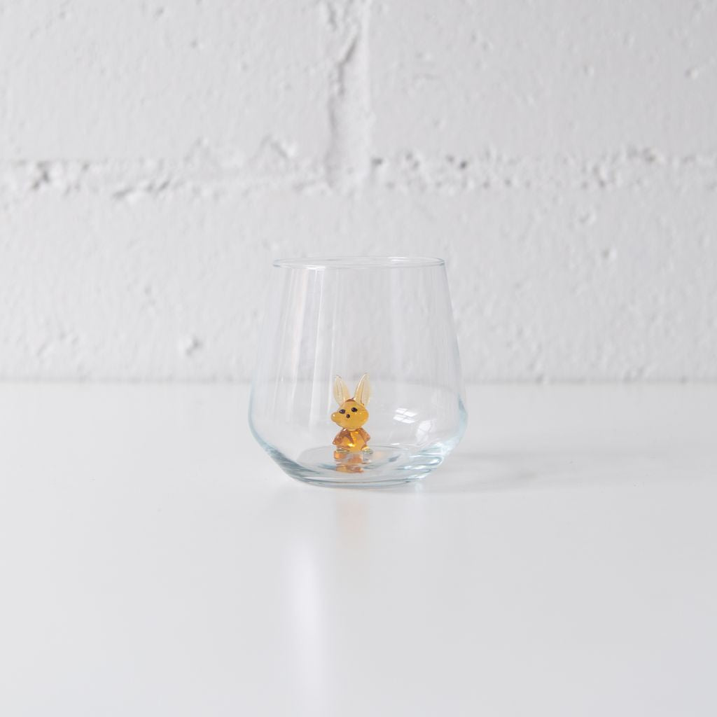 Rabbit Drinking Glass in Amber, from Minizoo