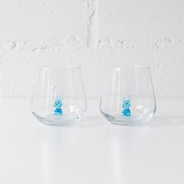 Rabbit Drinking Glass in Blue