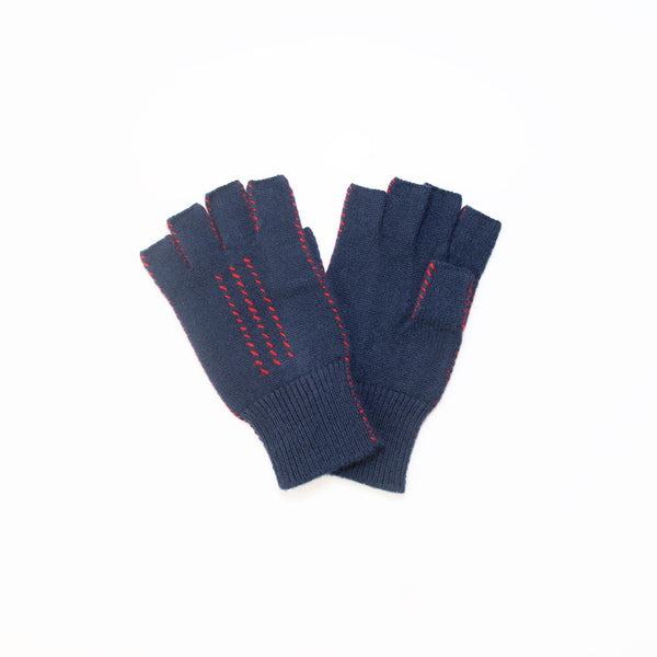 Fingerless Stitch Gloves in Navy and Red, from Meg Cohen