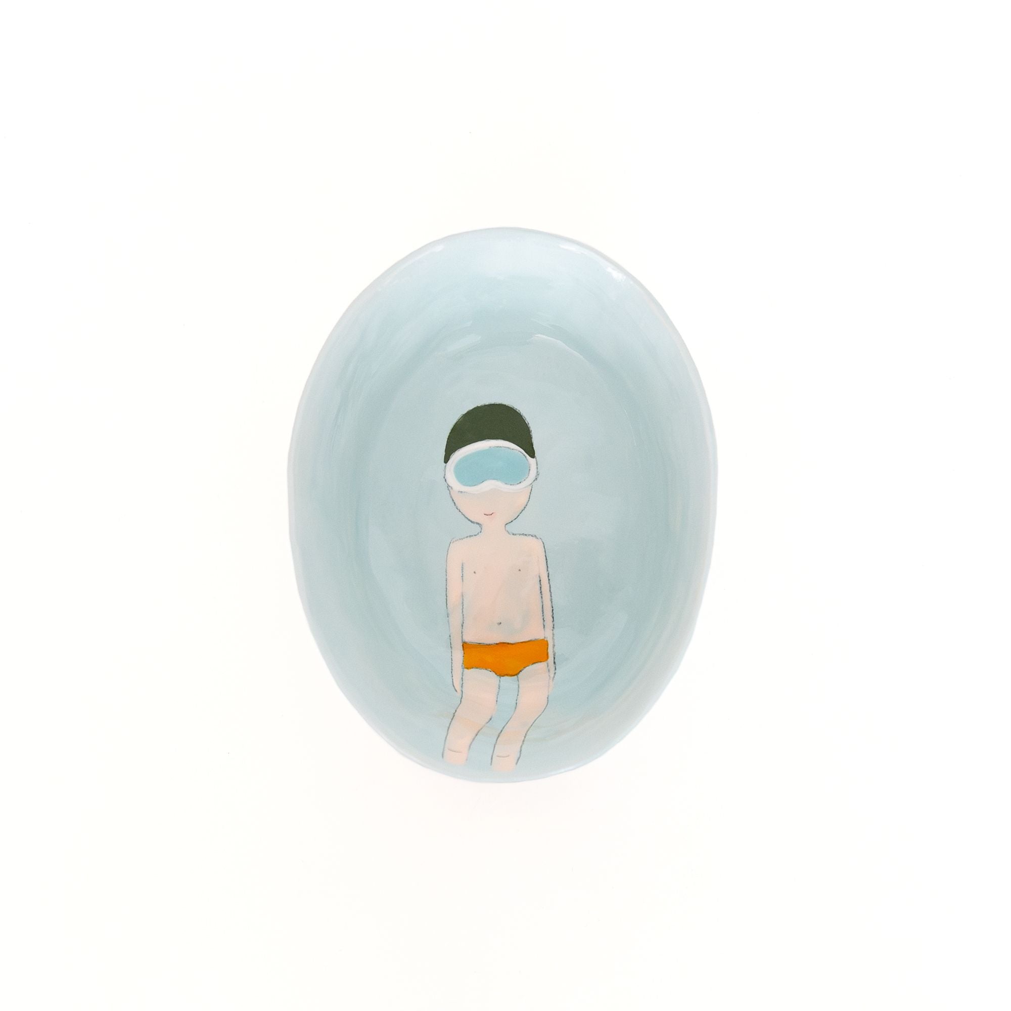 Swimmer Oval Dish in Blue and Orange, from Gemma Orkin Ceramics