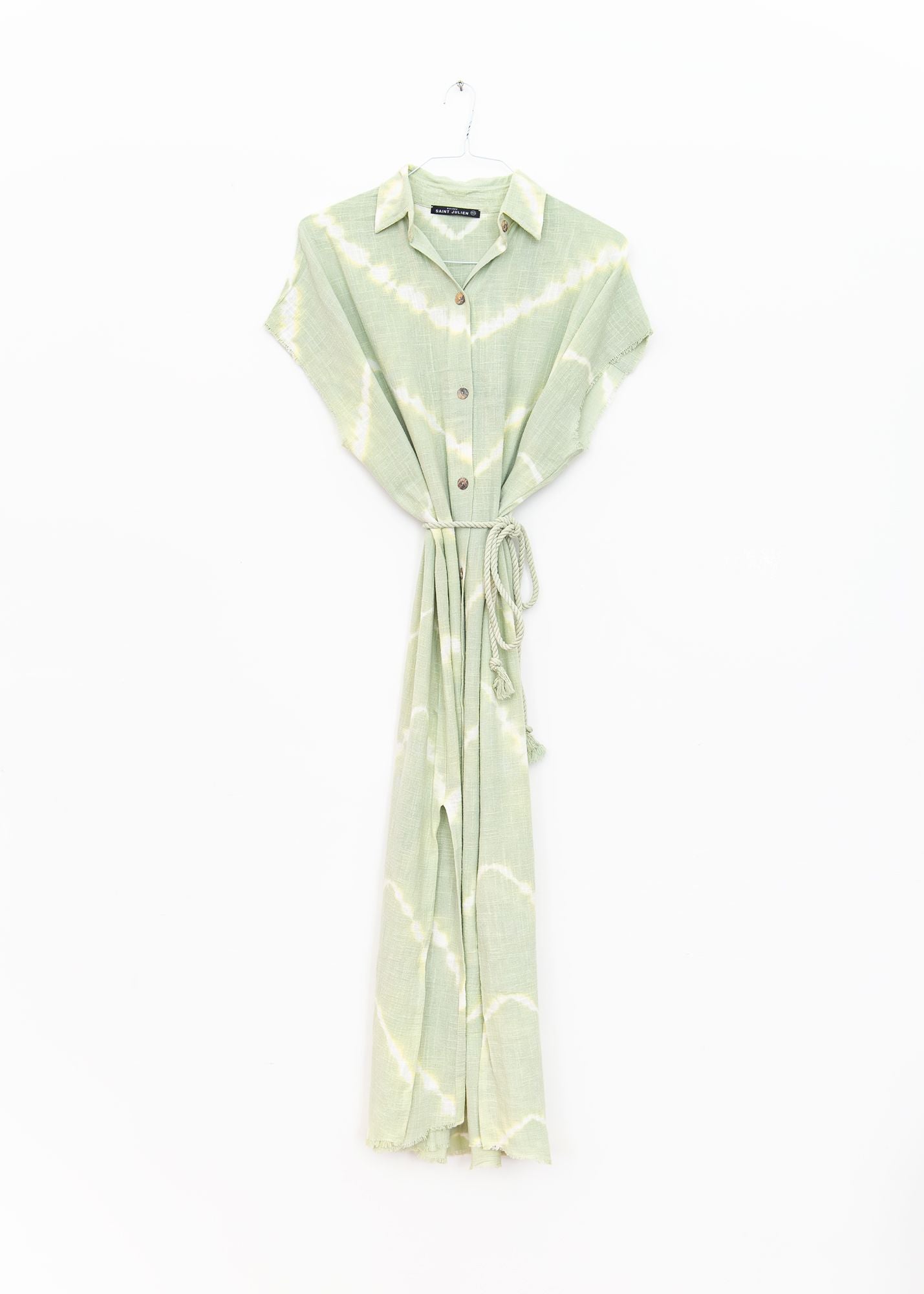 Mykonos Long Shirt Dress in Tie Dye Powder Green, from Maison Saint Julien