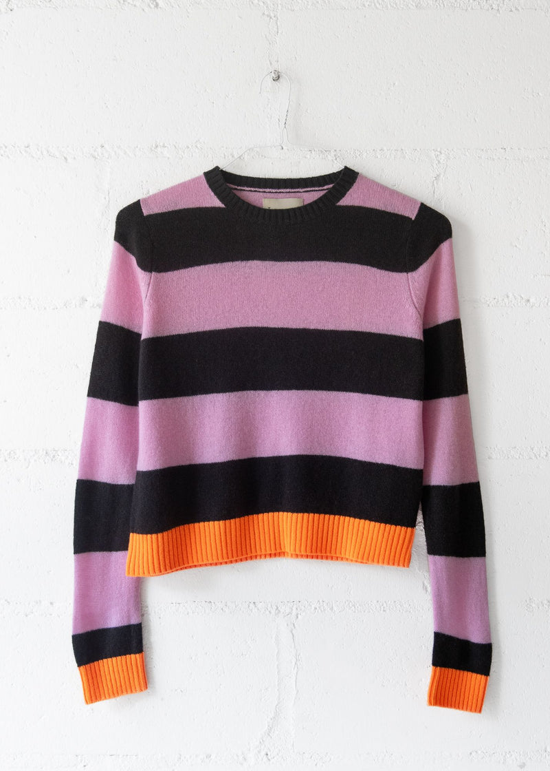 Cashmere Contrast Stripe Crew Sweater in Blitter Rose, from Jumper 1234