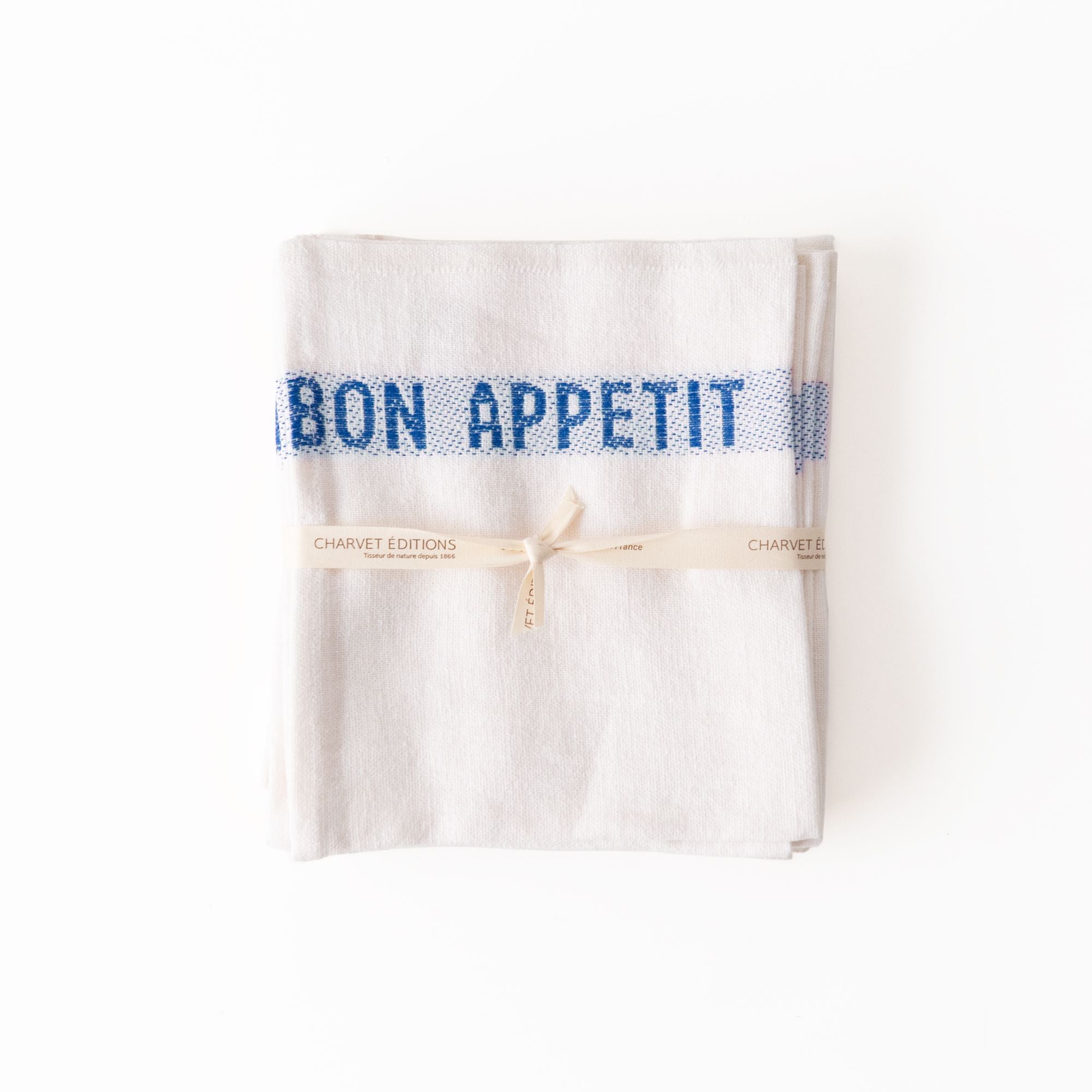 Bon Appetit Napkin / Placemat in White and Blue, from Charvet Editions
