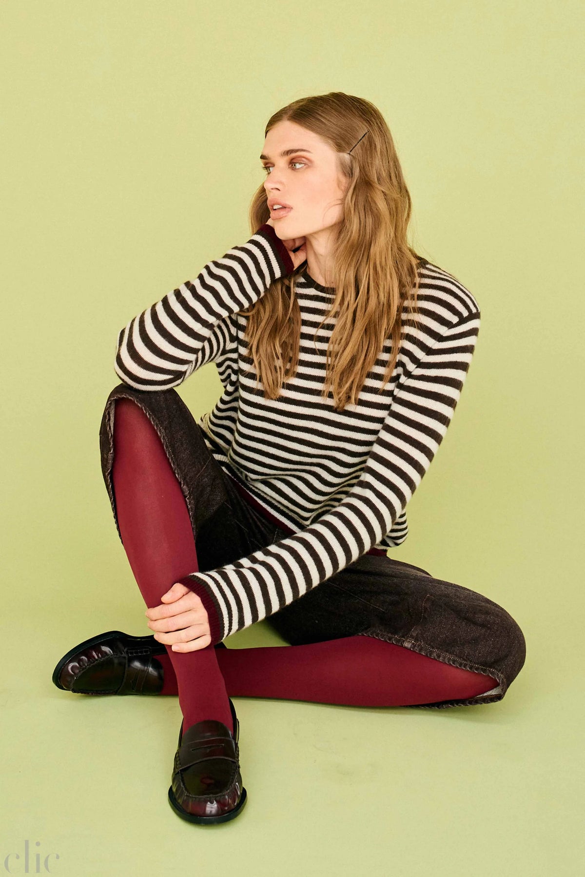 Tipped Little Stripe Crew in Pluto and Limestone, from Jumper 1234