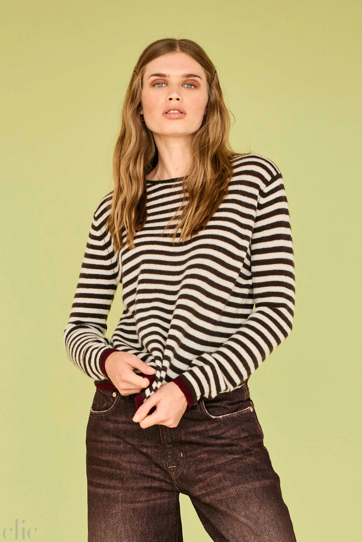 Tipped Little Stripe Crew in Pluto and Limestone, from Jumper 1234