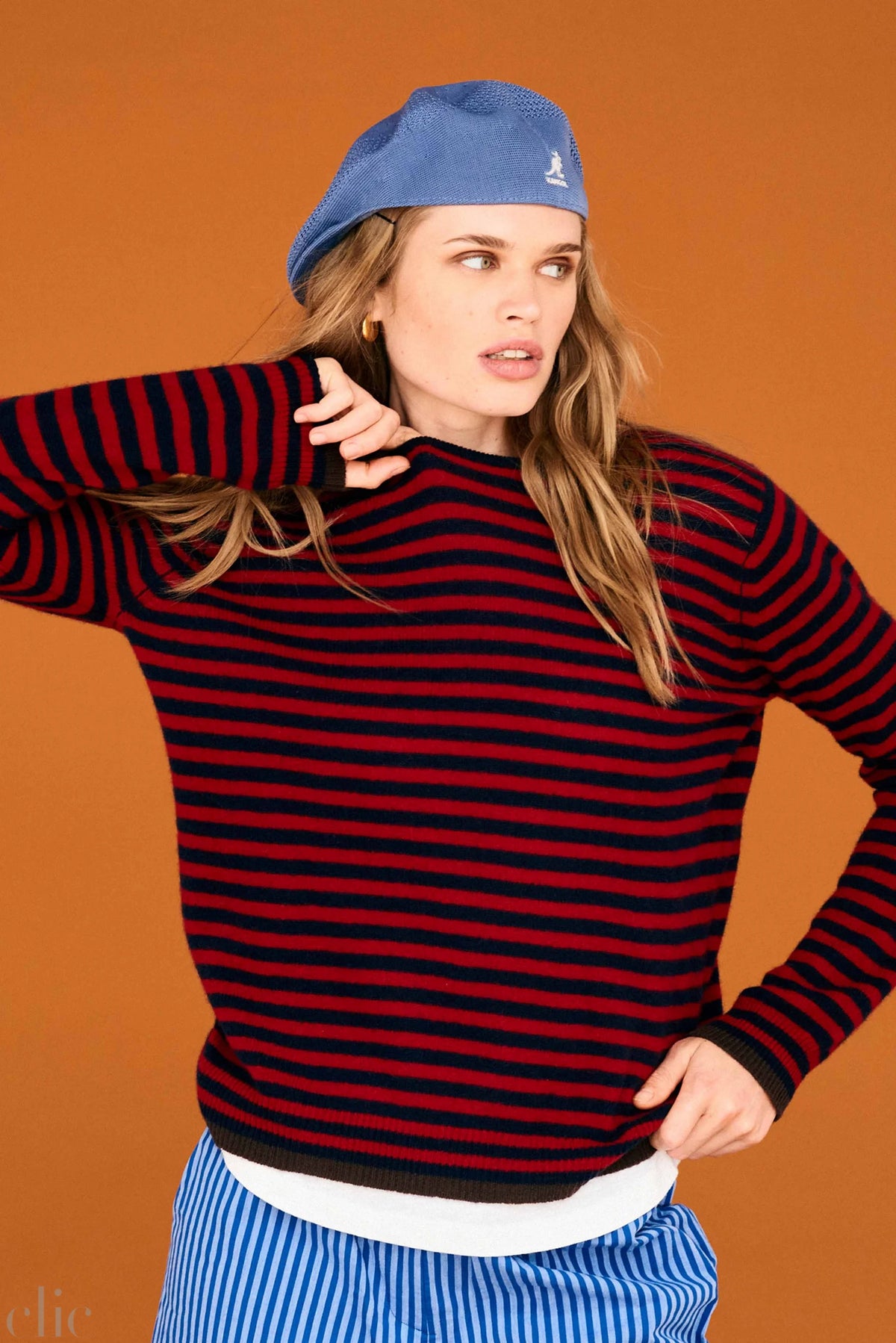 Tipped Little Stripe Crew in Navy and Red, from Jumper 1234