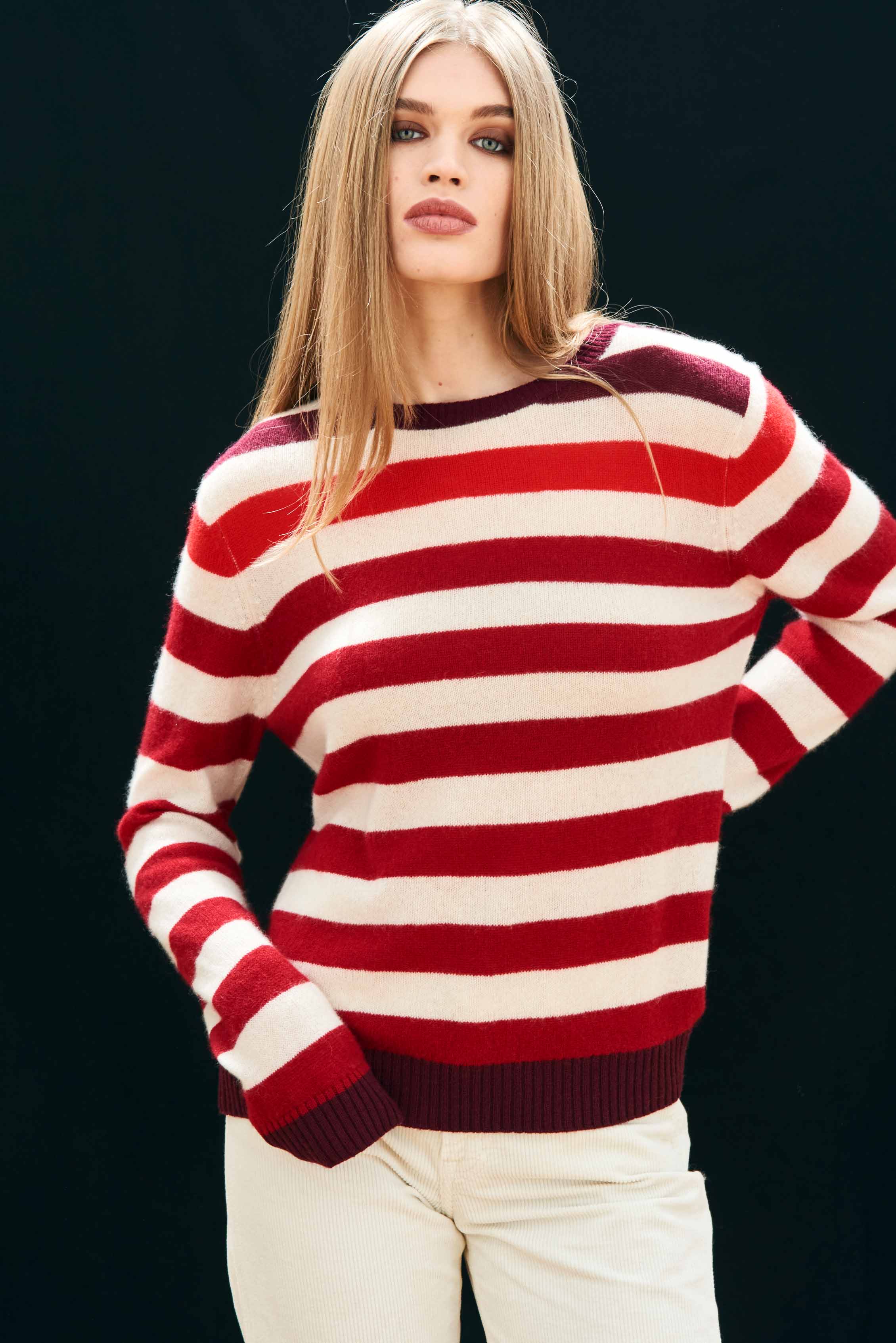Gradient Stripe Crew in Burgundy Oatmeal, from Jumper 1234