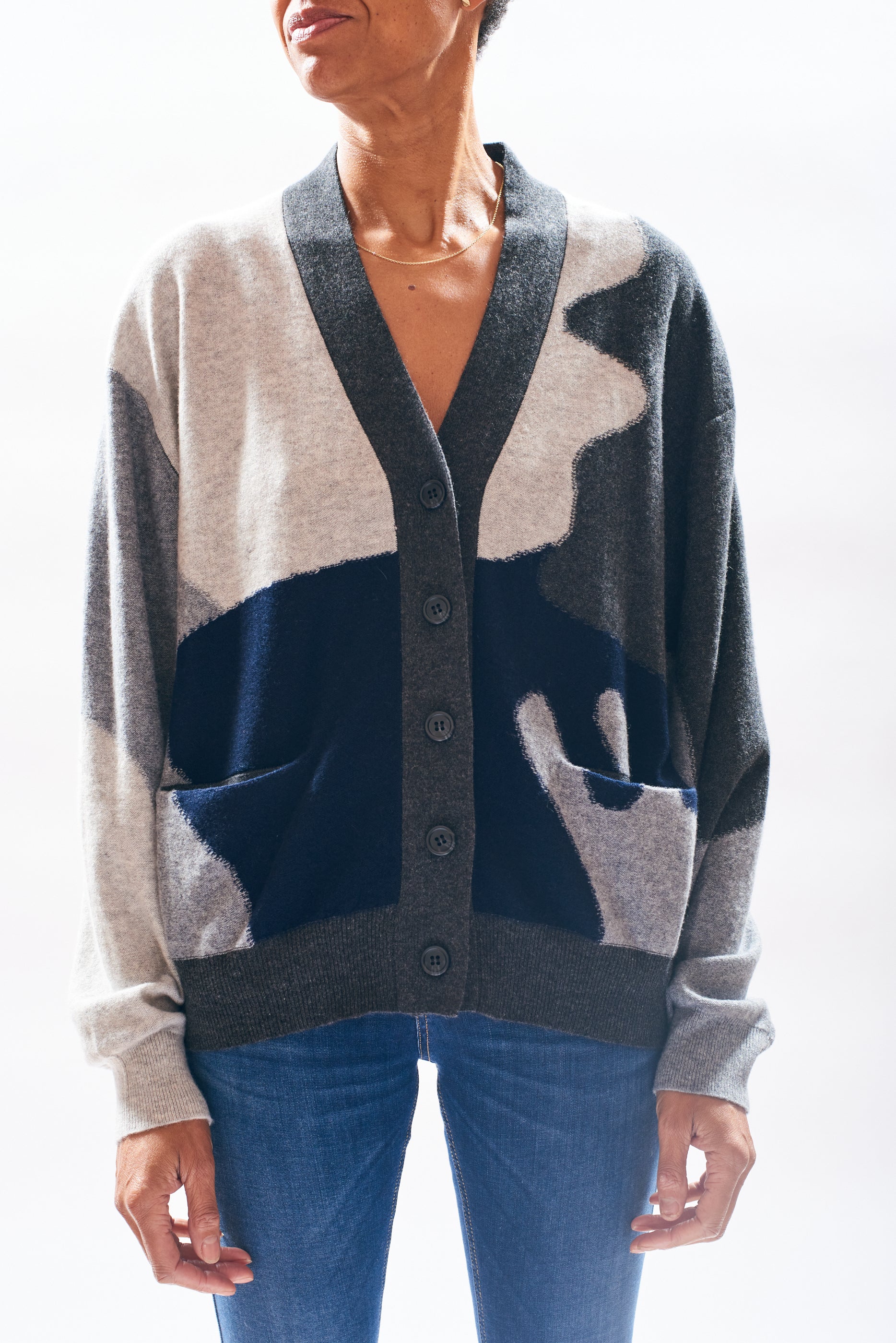 Reverse Camo Cardigan in Camo, from Jumper 1234