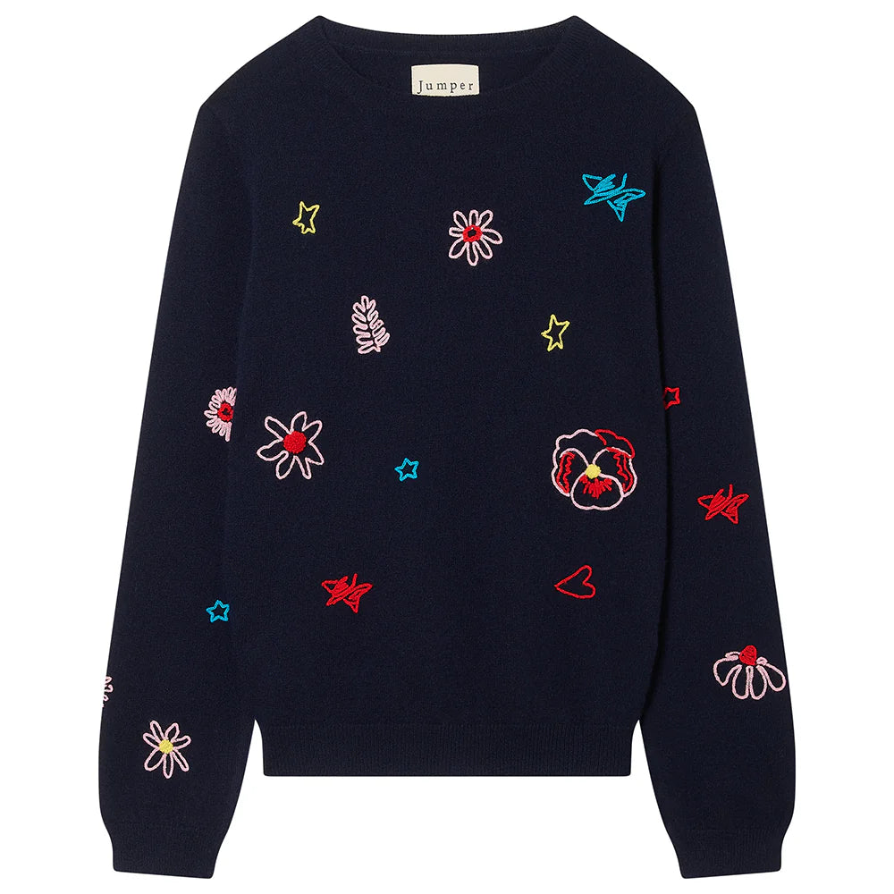 Floral Tribute Crew in Navy, from Jumper 1234