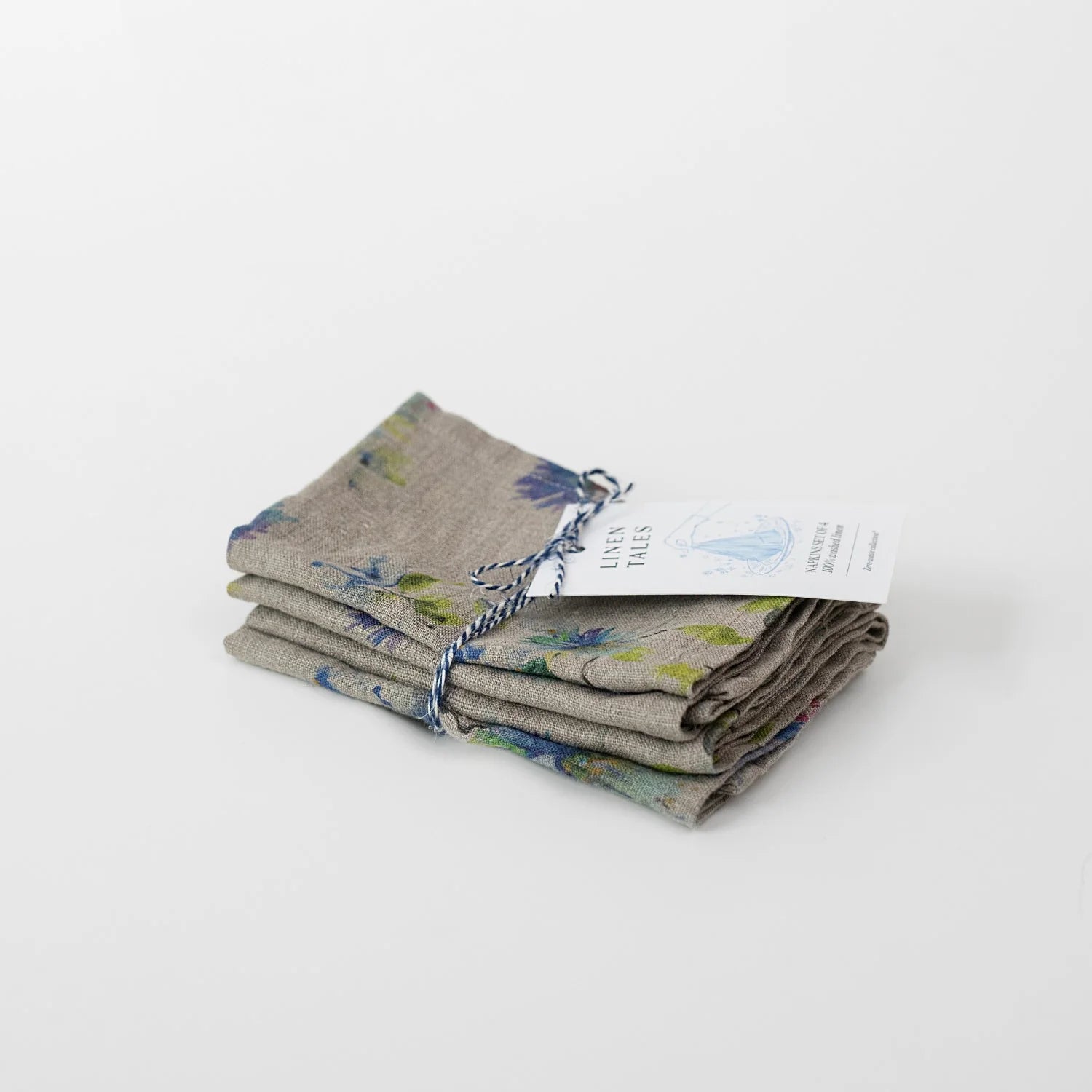 Set of 2 Flowers on Natural Linen Napkins, from Linen Tales