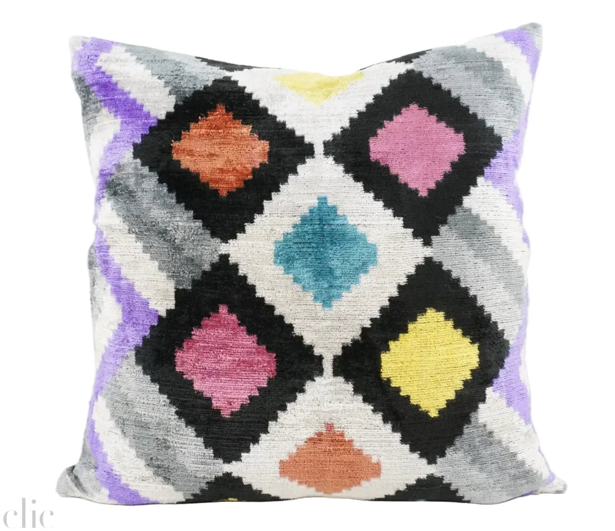 Handmade Ikat Silk Velvet Pillow in Multi