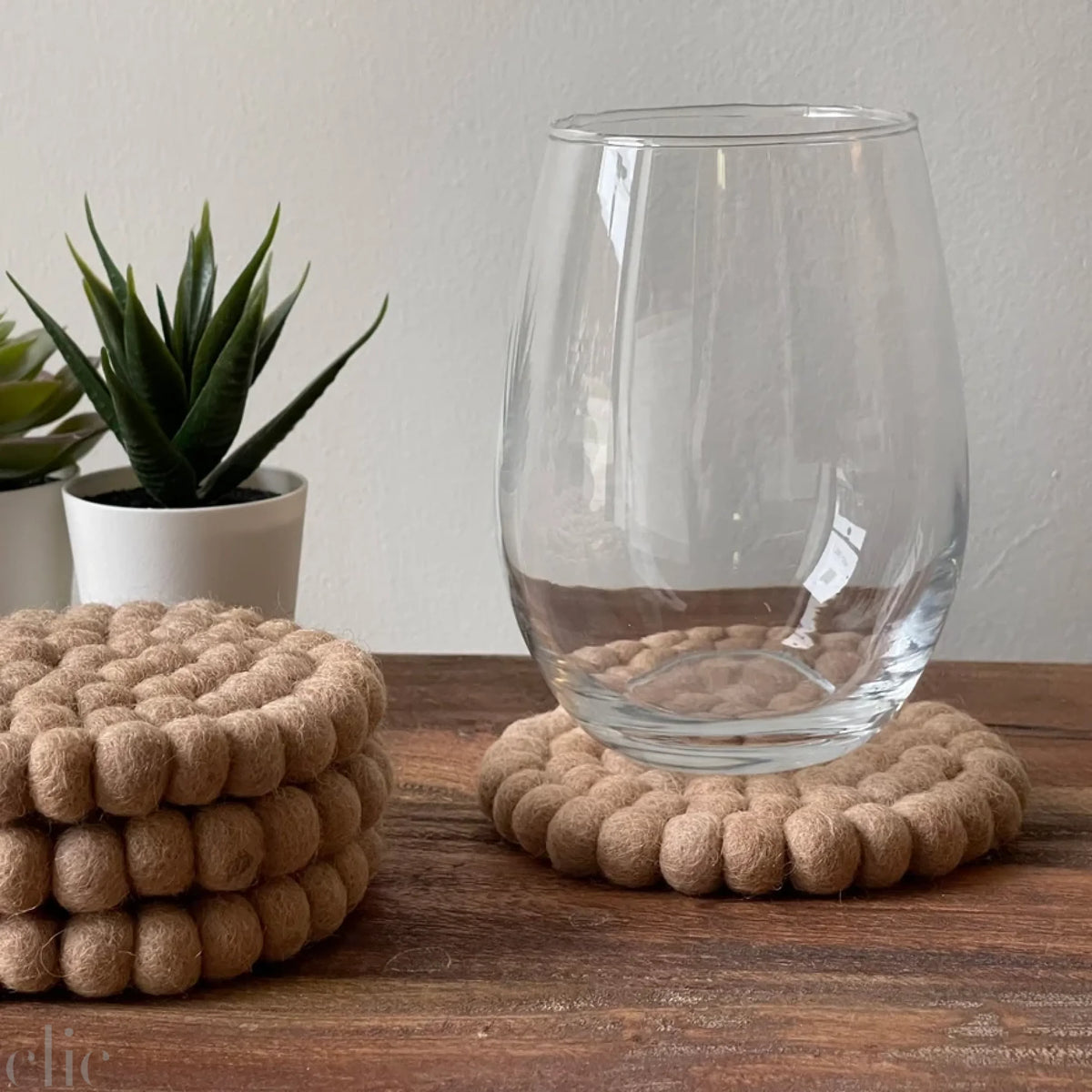 Set of 4 Felt Coaster in Brown