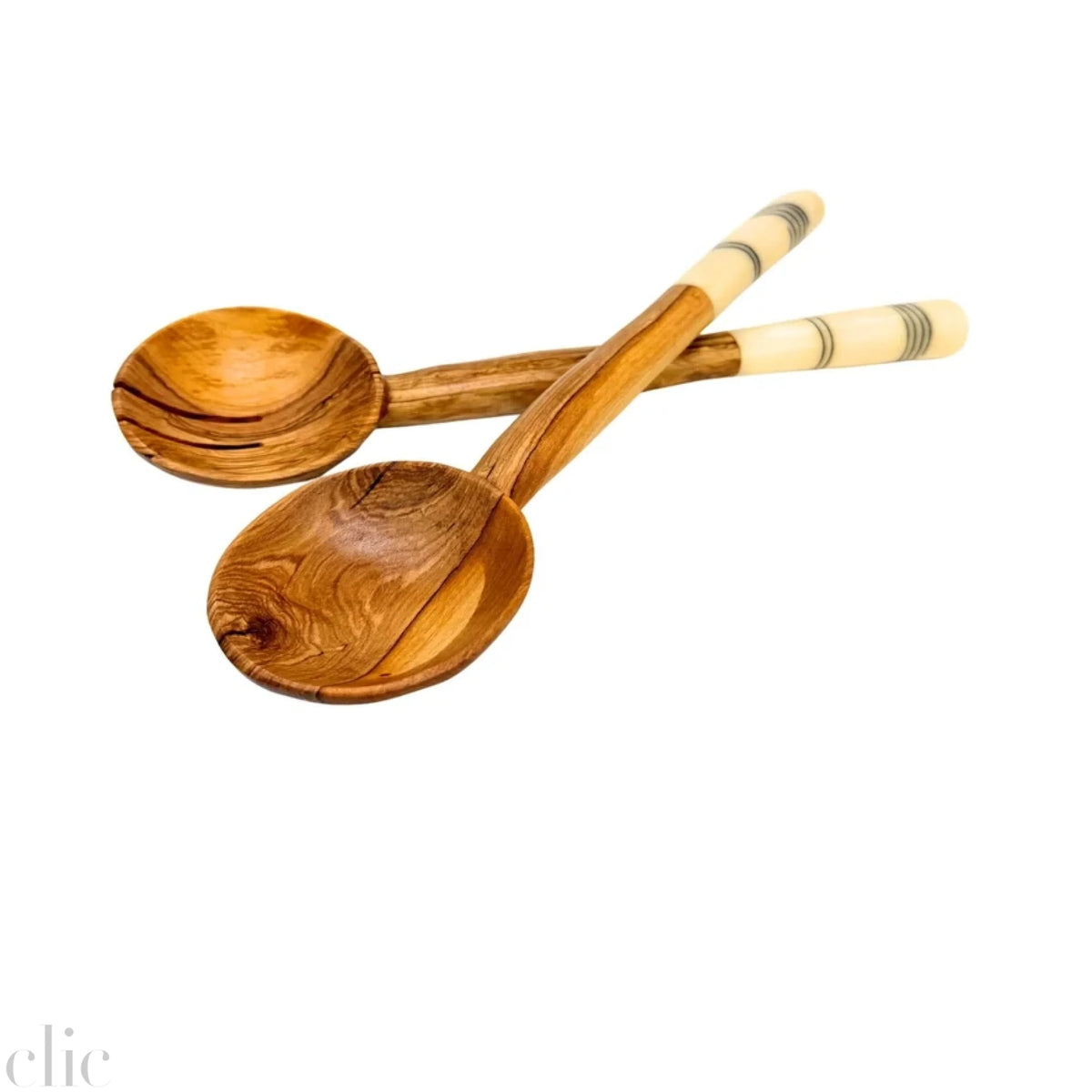 Olive Wood Serving Set with Batik Bone Handles