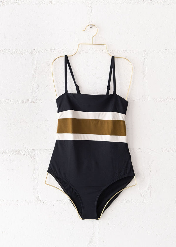Bandeau One Piece Bathing Suit in Noir Vermeil, from DNUD