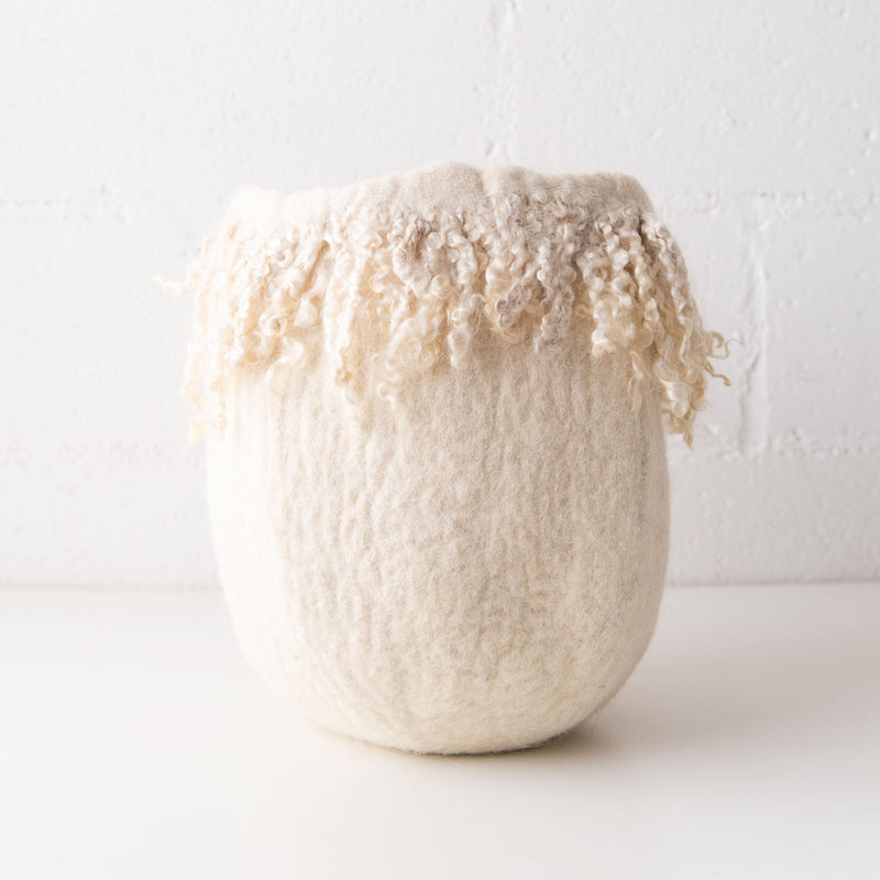 Fringed Skirt Mohair Basket, from Kanju Interiors