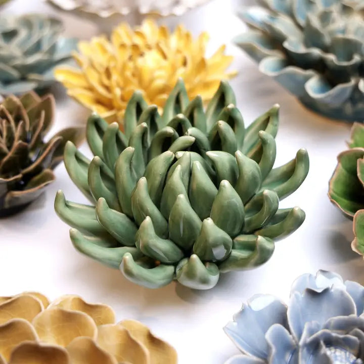 English Garden Succulent Ceramic Flowers in Green, from Chive