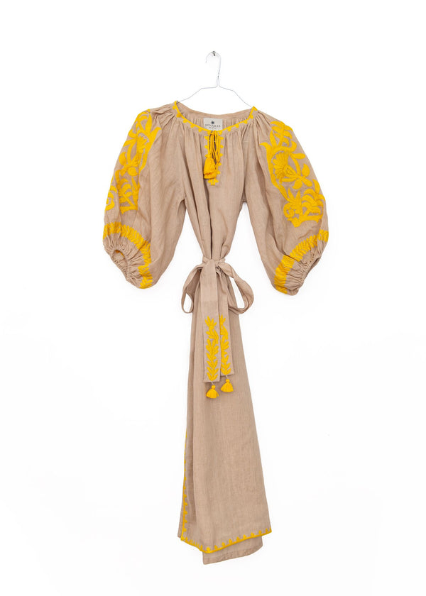 Vita Fleur Puff Verinica Dress Beige Yellow, from Benaras by Citrus