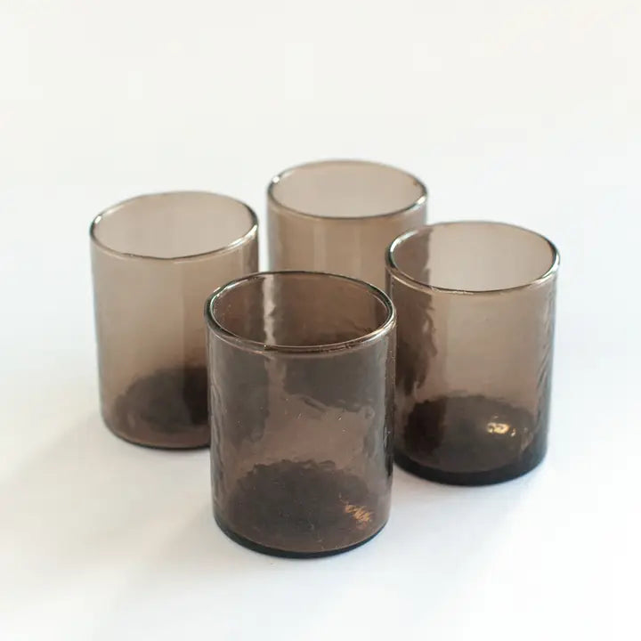 Set of 4 Handblown Hammered Glasses in Smoke, from Creative Women