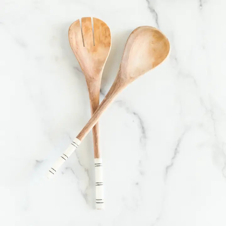 Striped Olive Wood Salad Servers in Olive, from Creative Women