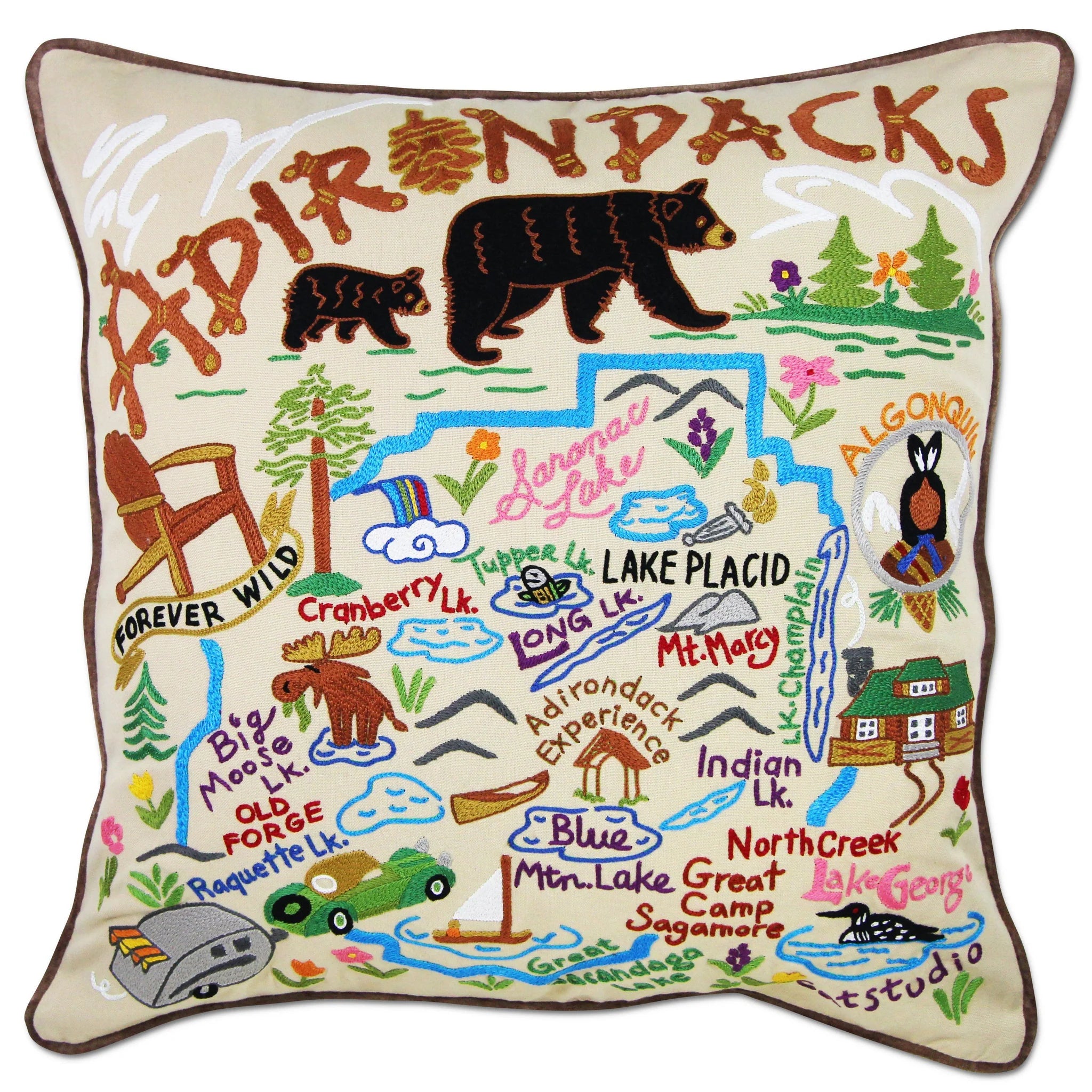 Adirondacks Embroidered Pillow, from Catstudio