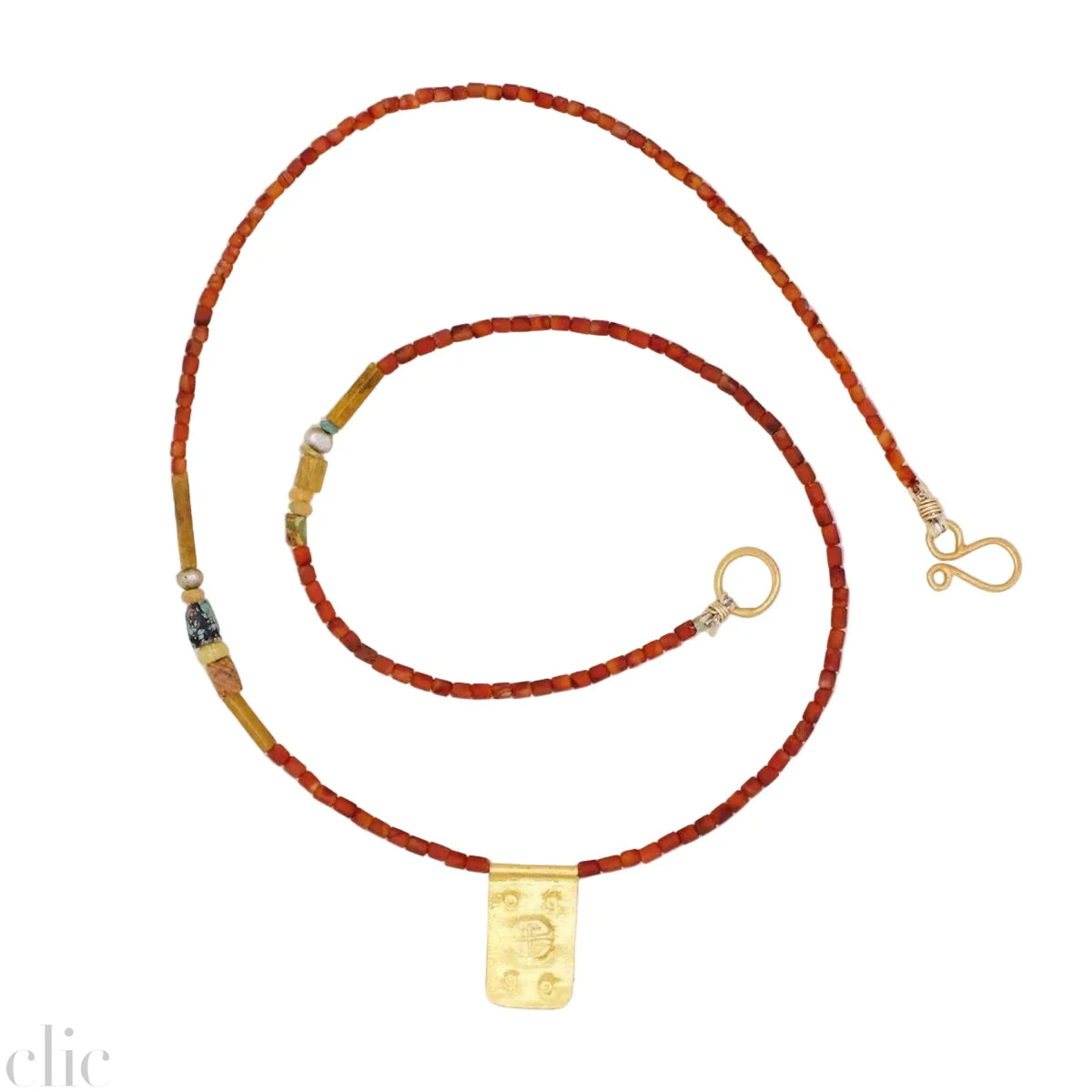Antique Red Agate with Rectangle Talisman Necklace, from Riversong