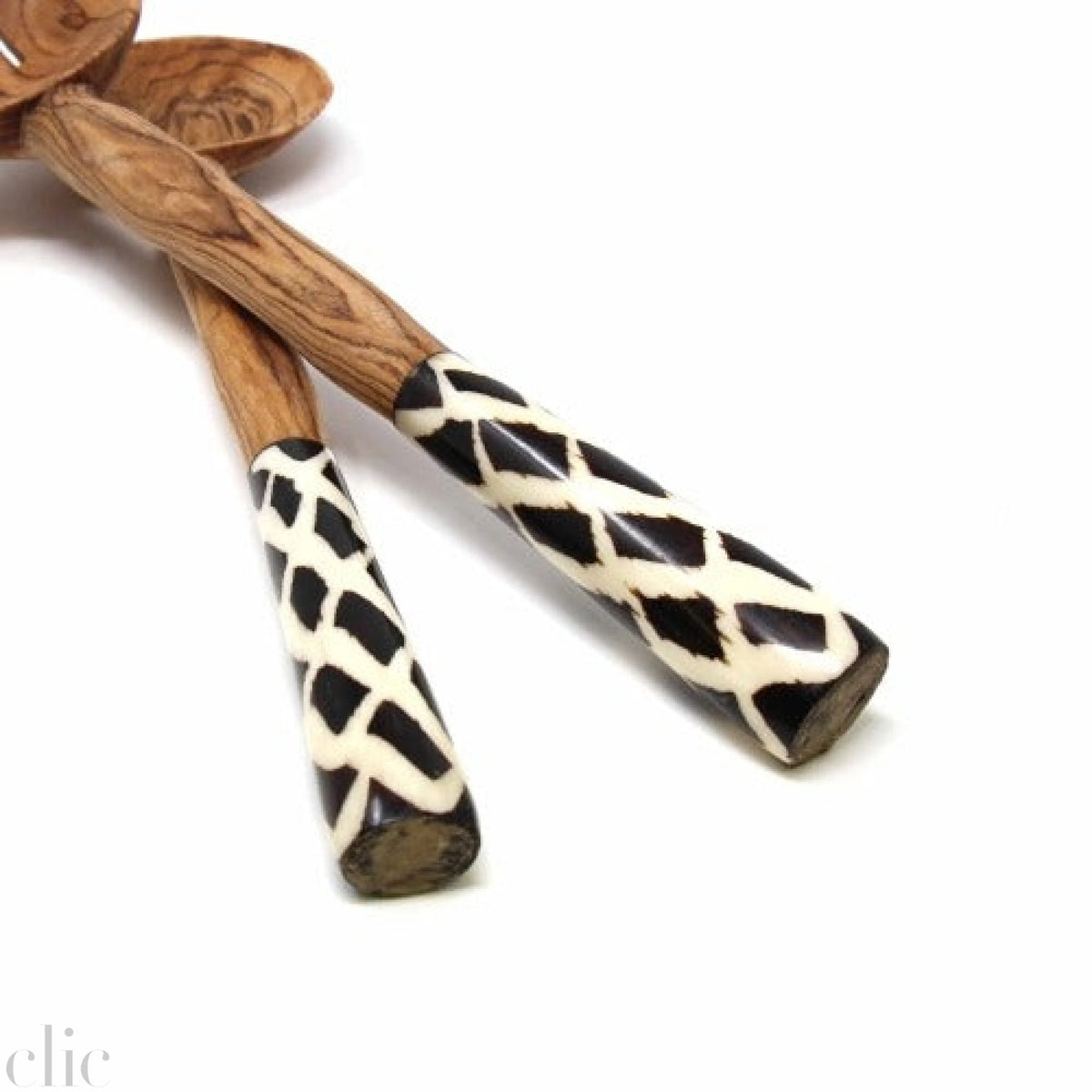 Olive Wood Serving Set with Diamond Batik Handles