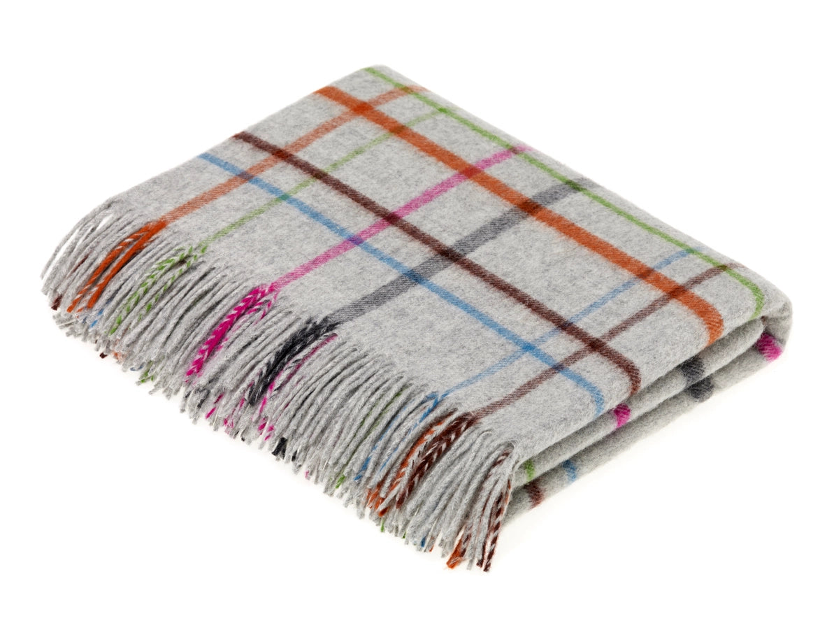 Merino Lambswool Var Windowpane Rainbow Throw in Gray, from Bronte Moon