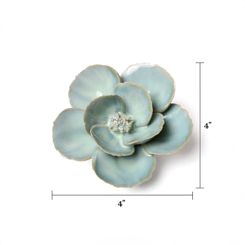 English Garden Ceramic Flower Wall Art in Teal Lotus, from Chive