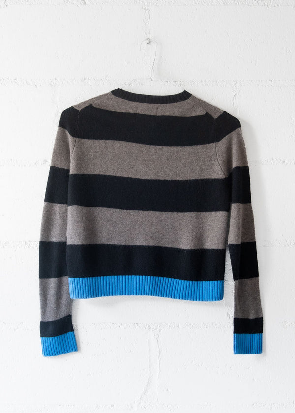 Cashmere Contrast Stripe Crew Sweater in Black, from Jumper 1234