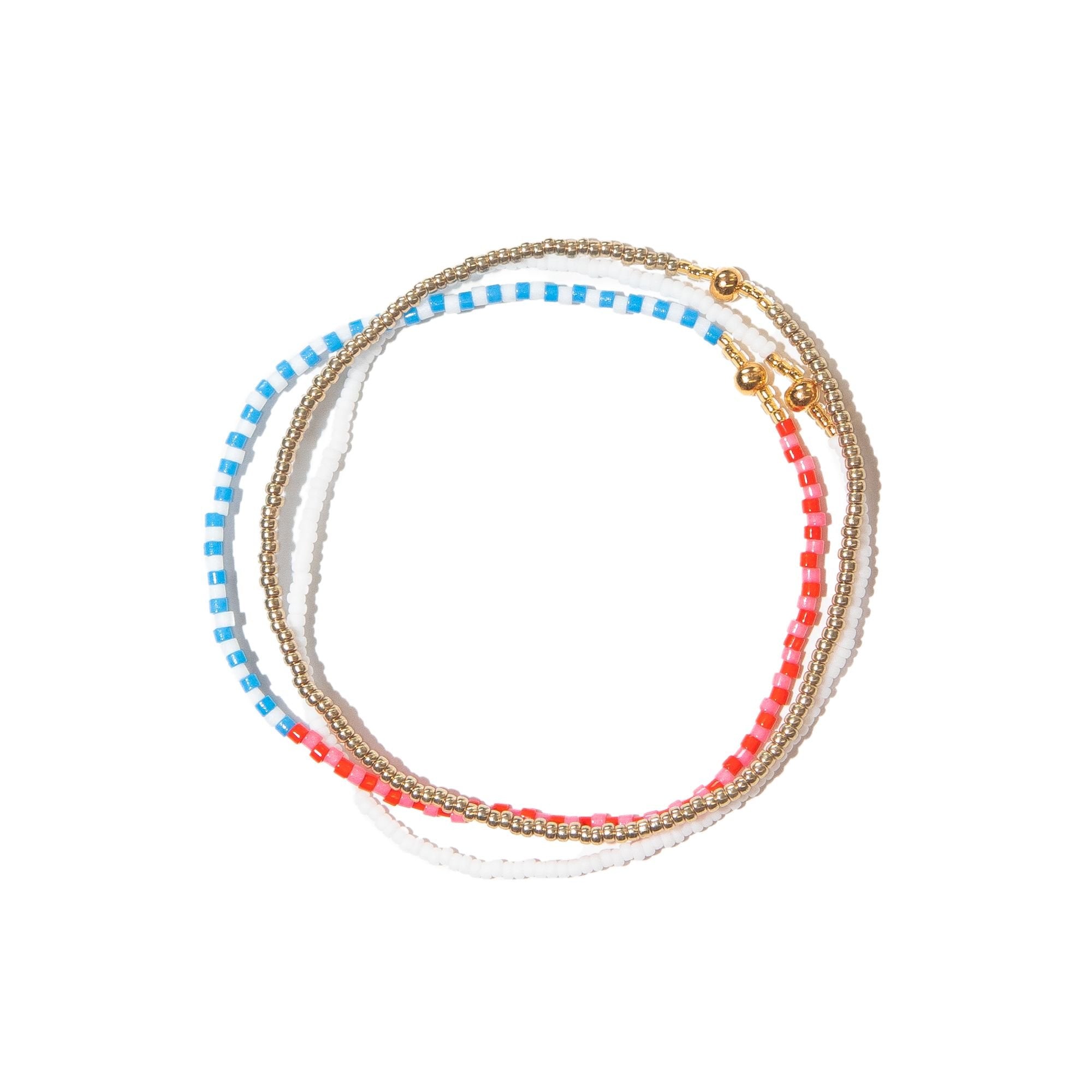 Pink, Blue, Gold and White Stacked Beaded Bracelet, from Templestones