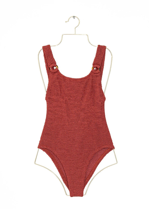 Domino Swimsuit in Metallic Rosewood, from Hunza G